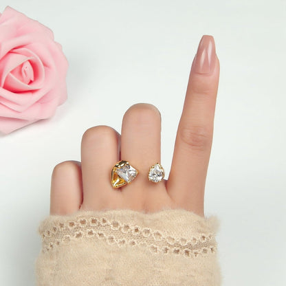24K Gold Filled Clear CZ Baguette Teardrop Molten Wrap Ring | U339