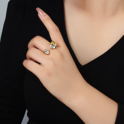 24K Gold Filled Clear CZ Baguette Teardrop Molten Wrap Ring | U339