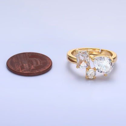 24K Gold Filled Clear CZ Baguette Teardrop Round Ring | O847