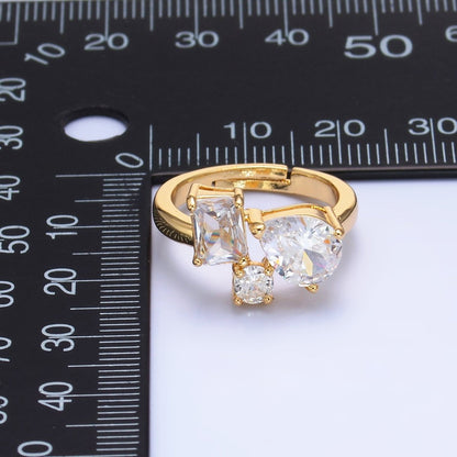 24K Gold Filled Clear CZ Baguette Teardrop Round Ring | O847