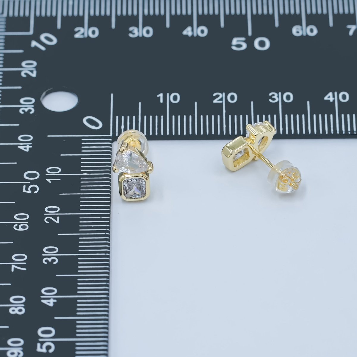 24K Gold Filled Clear CZ Baguette Teardrop Stud Earrings | AD841
