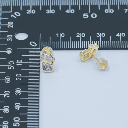 24K Gold Filled Clear CZ Baguette Teardrop Stud Earrings | AD841