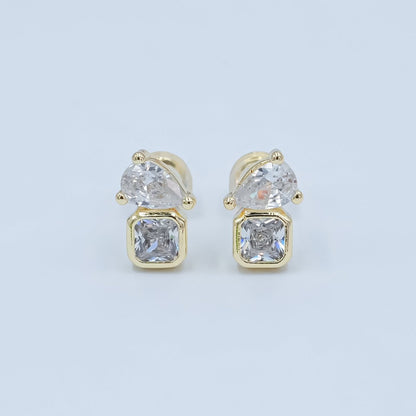 24K Gold Filled Clear CZ Baguette Teardrop Stud Earrings | AD841