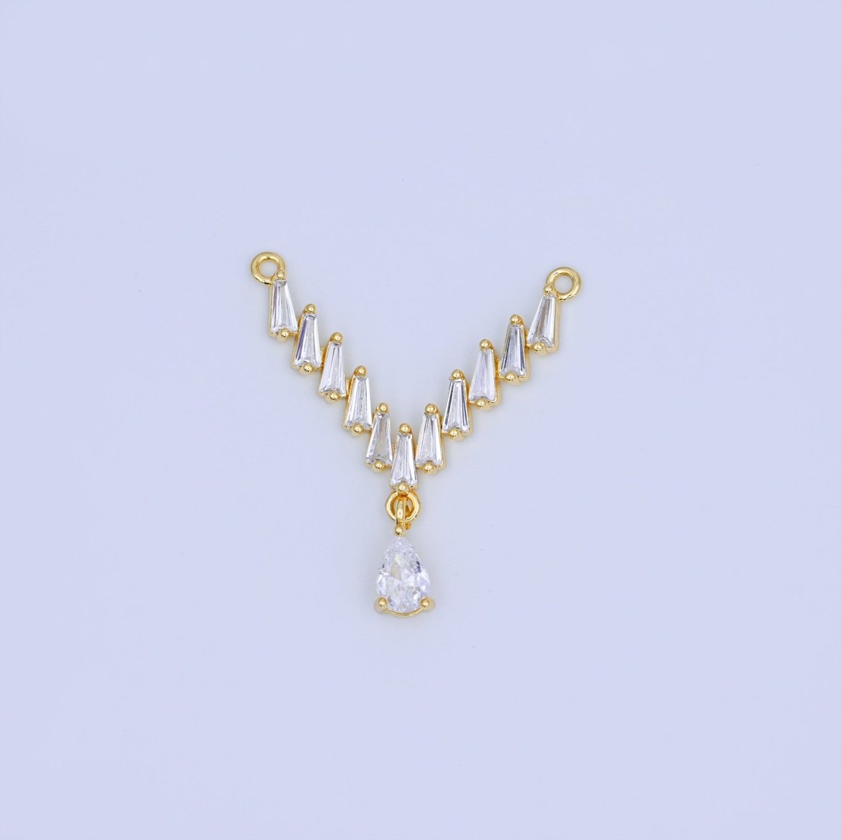 24K Gold Filled Clear CZ Baguette Teardrop V-Shaped Connector | Y024
