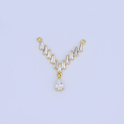 24K Gold Filled Clear CZ Baguette Teardrop V-Shaped Connector | Y024