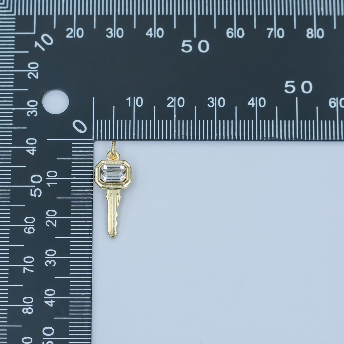 24K Gold Filled Clear CZ Baguette Vintage Key Charm | N031