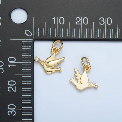24K Gold Filled Clear CZ Bird Dove Animal Mini Charm | W176