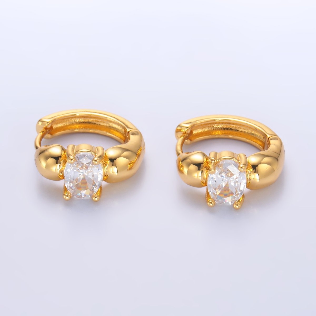 24K Gold Filled Clear CZ Bubble Huggie Earrings | V527