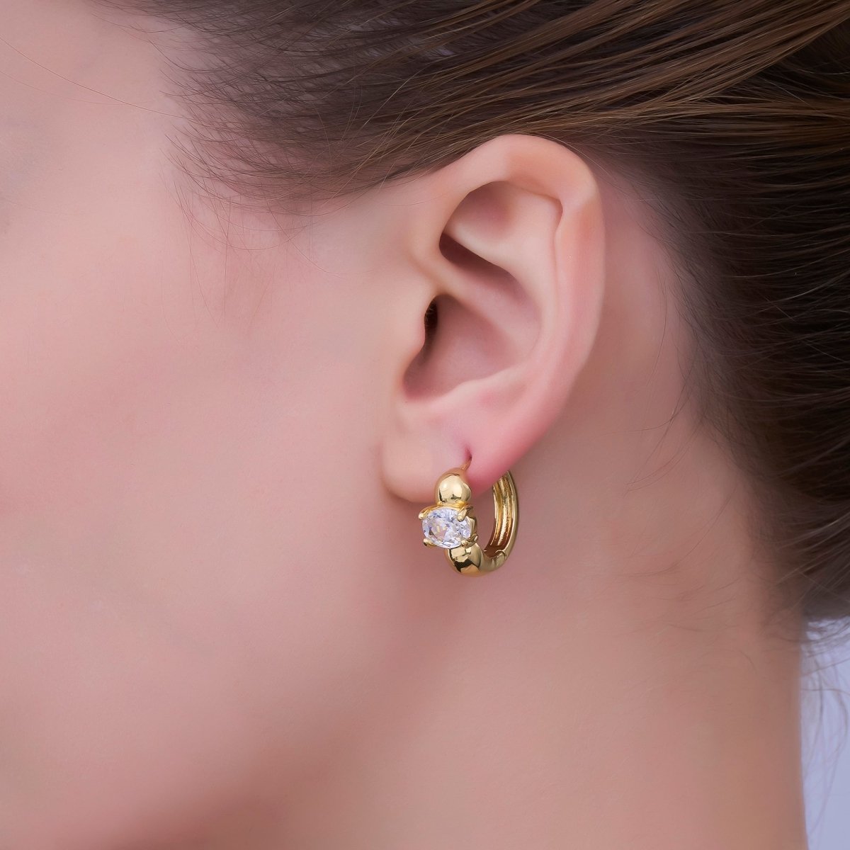 24K Gold Filled Clear CZ Bubble Huggie Earrings | V527