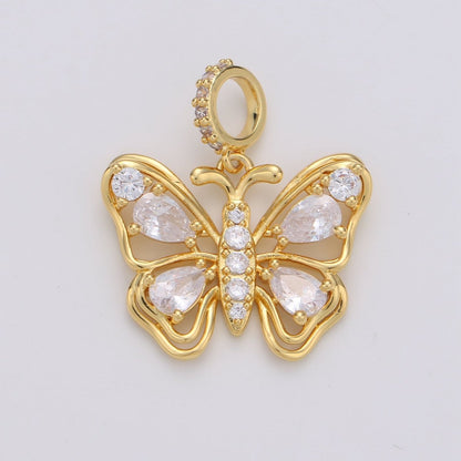 24K Gold Filled Clear CZ Butterfly Mariposa Micro Paved Bail Pendant | I659