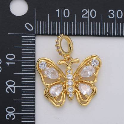 24K Gold Filled Clear CZ Butterfly Mariposa Micro Paved Bail Pendant | I659