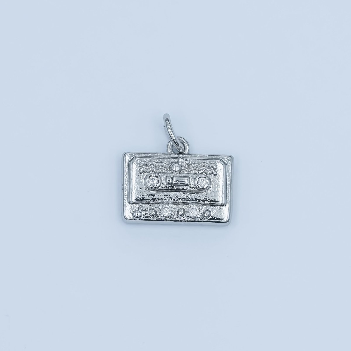 24K Gold Filled Clear CZ Cassette Tape Charm in Gold &amp; Silver | E489