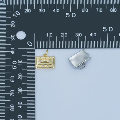 24K Gold Filled Clear CZ Cassette Tape Charm in Gold &amp; Silver | E489