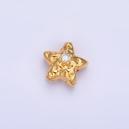 24K Gold Filled Clear CZ Celestial Star Hammered Bead | B171