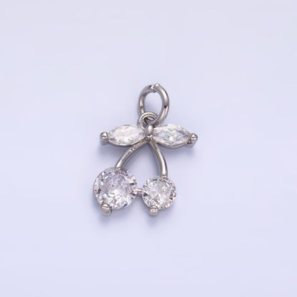 24K Gold Filled 12.5mm Clear CZ Cherry Fruit Charm in Gold &amp; Silver | W807