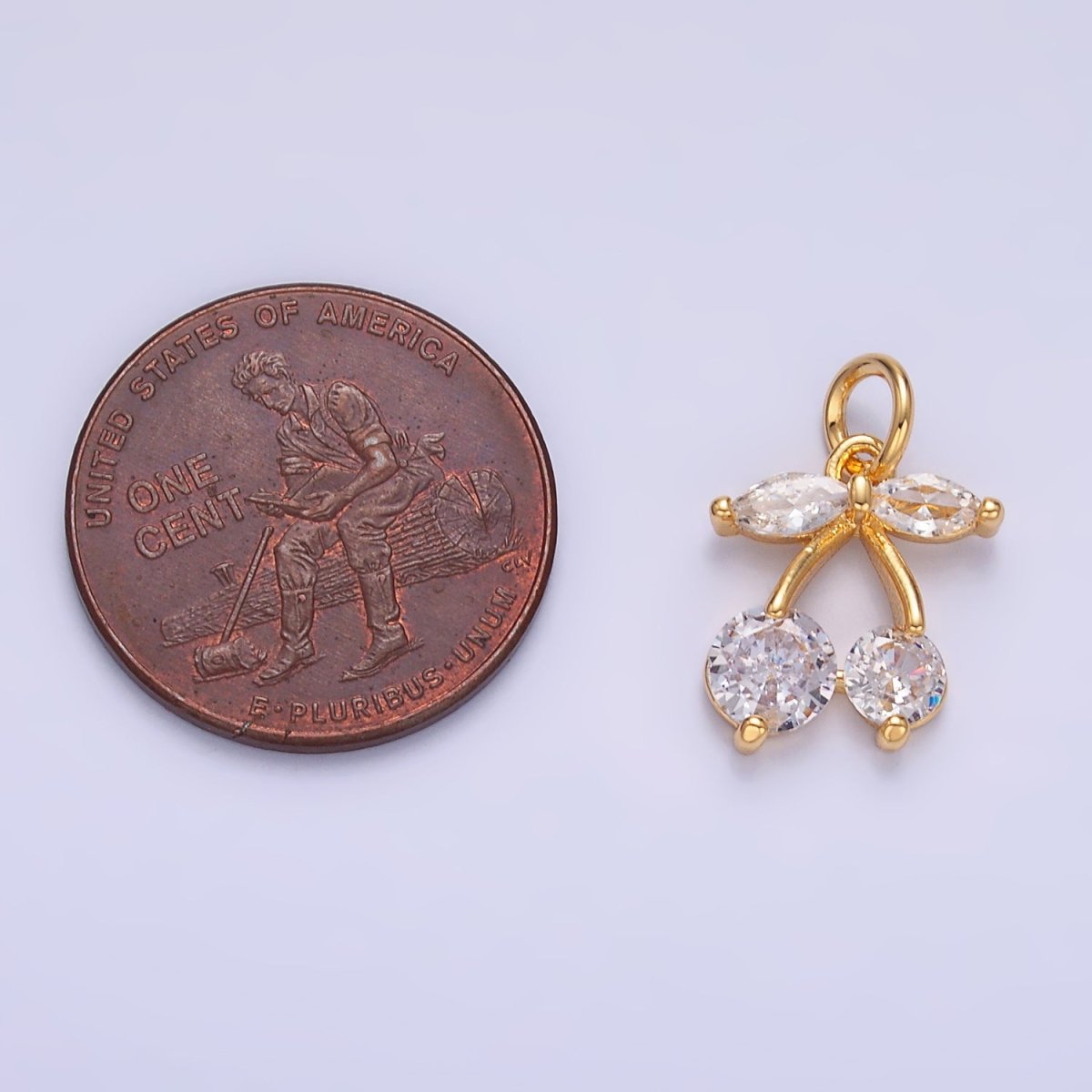 24K Gold Filled 12.5mm Clear CZ Cherry Fruit Charm in Gold &amp; Silver | W807