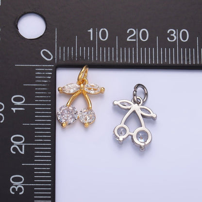 24K Gold Filled 12.5mm Clear CZ Cherry Fruit Charm in Gold &amp; Silver | W807