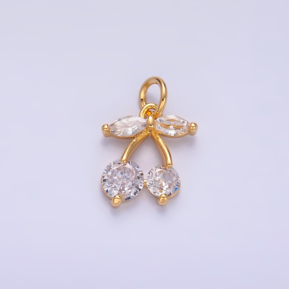 24K Gold Filled 12.5mm Clear CZ Cherry Fruit Charm in Gold &amp; Silver | W807