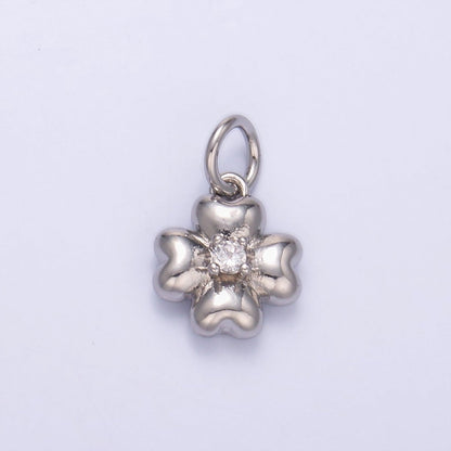 24K Gold Filled Clear CZ Chubby Flower Multidimensional 3D Charm in Gold &amp; Silver | N018