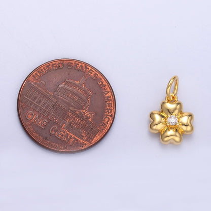24K Gold Filled Clear CZ Chubby Flower Multidimensional 3D Charm in Gold &amp; Silver | N018