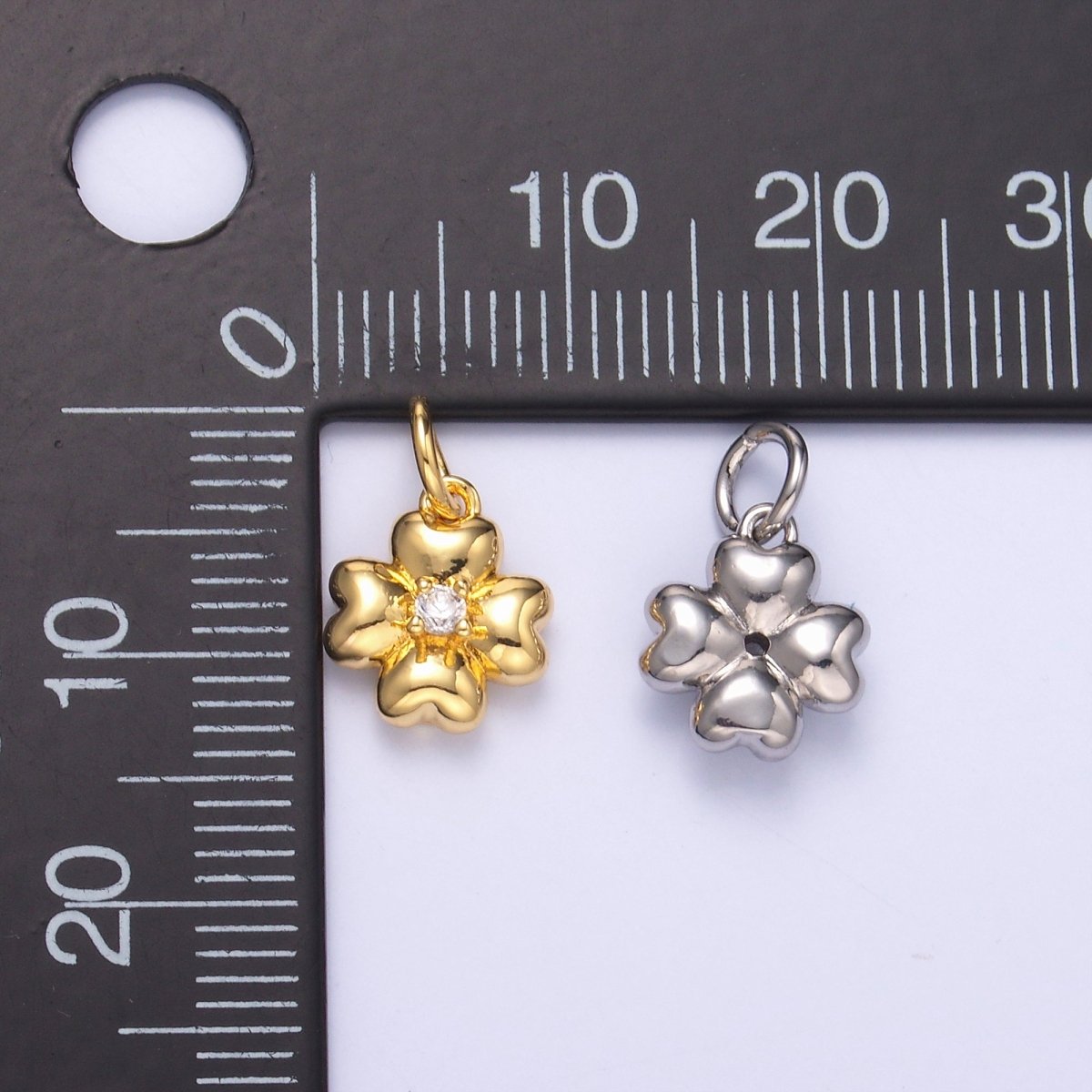 24K Gold Filled Clear CZ Chubby Flower Multidimensional 3D Charm in Gold &amp; Silver | N018