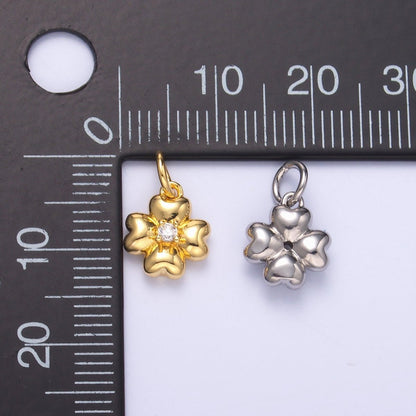 24K Gold Filled Clear CZ Chubby Flower Multidimensional 3D Charm in Gold &amp; Silver | N018