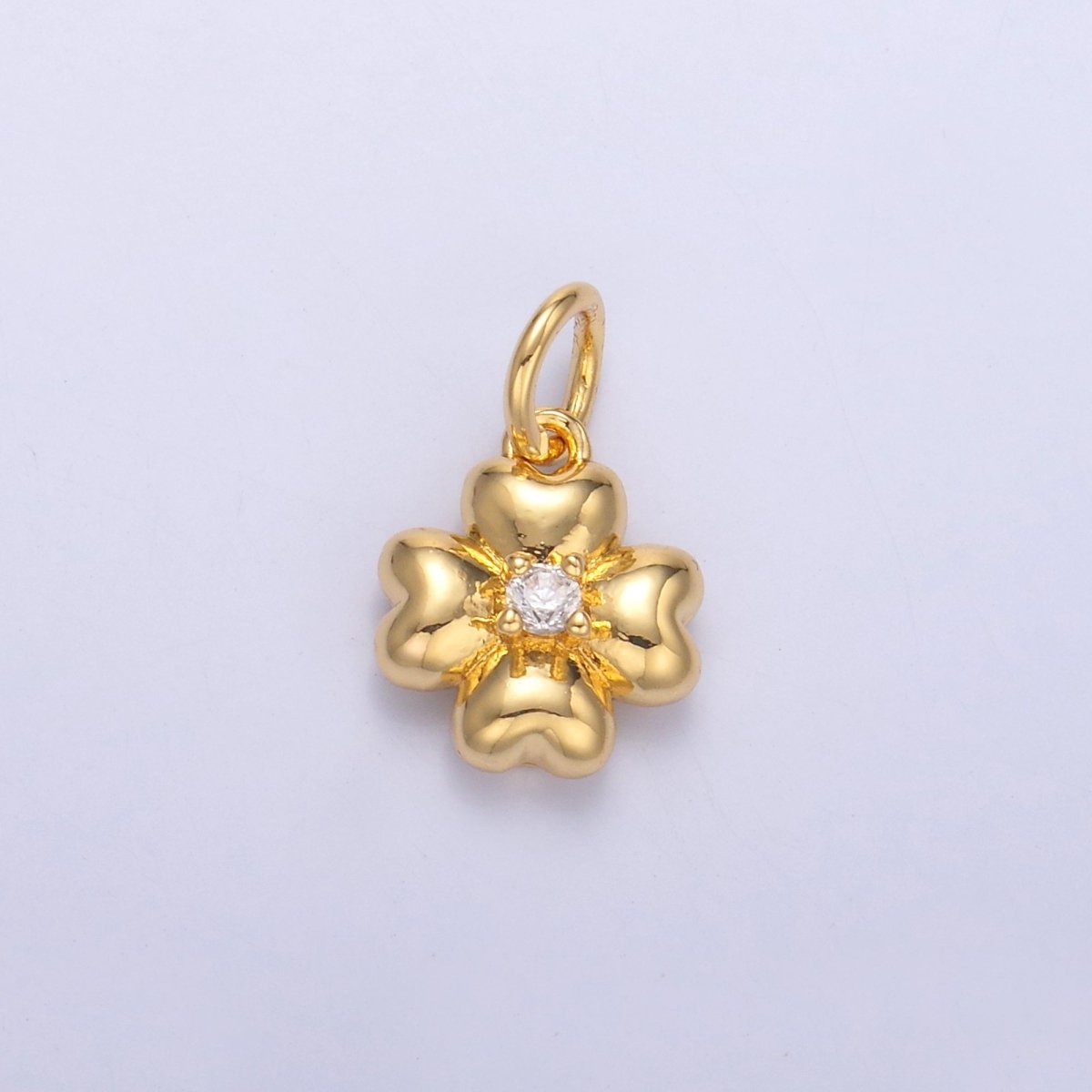 24K Gold Filled Clear CZ Chubby Flower Multidimensional 3D Charm in Gold &amp; Silver | N018