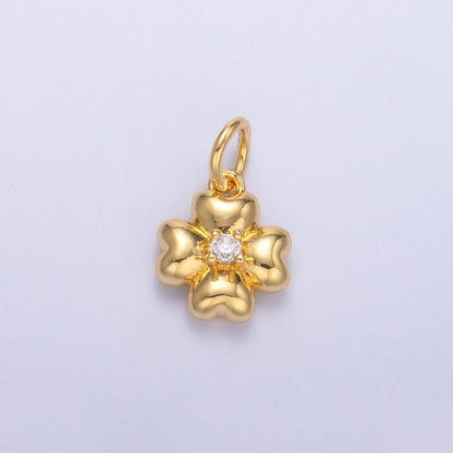 24K Gold Filled Clear CZ Chubby Flower Multidimensional 3D Charm in Gold &amp; Silver | N018