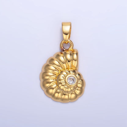 24K Gold Filled Clear CZ Clam Sea Shell Pendant | AA1046