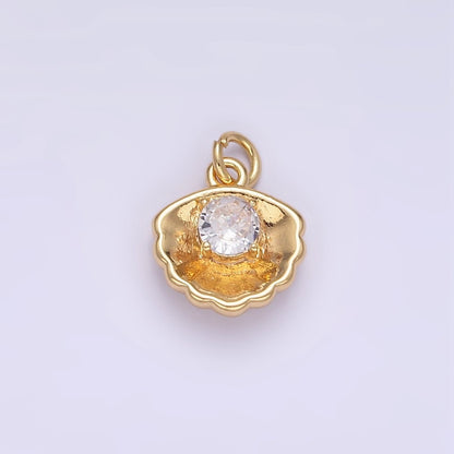 24K Gold Filled Clear CZ Clam Shell Mini Charm | AG844