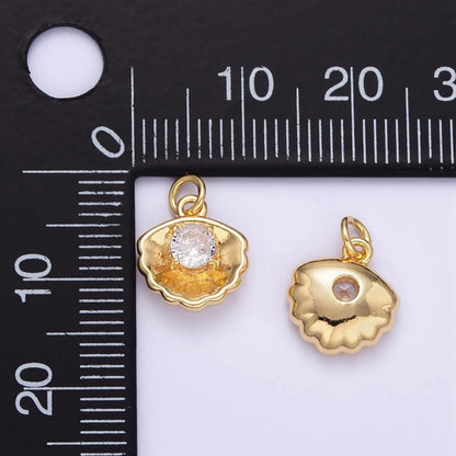 24K Gold Filled Clear CZ Clam Shell Mini Charm | AG844