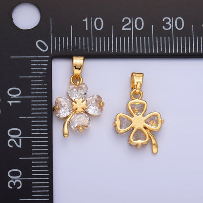 24K Gold Filled Clear CZ Clover Flower Pendant | AA1412
