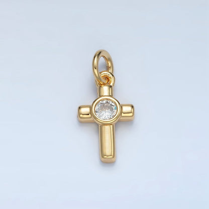 24K Gold Filled Clear CZ Cross Religious Mini Charm | E180