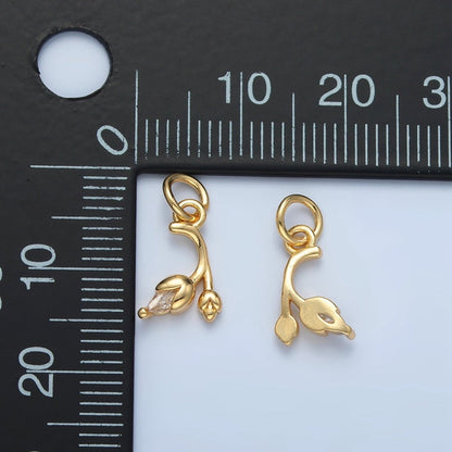 24K Gold Filled Clear CZ Curved Tulip Flower Nature Charm | X312