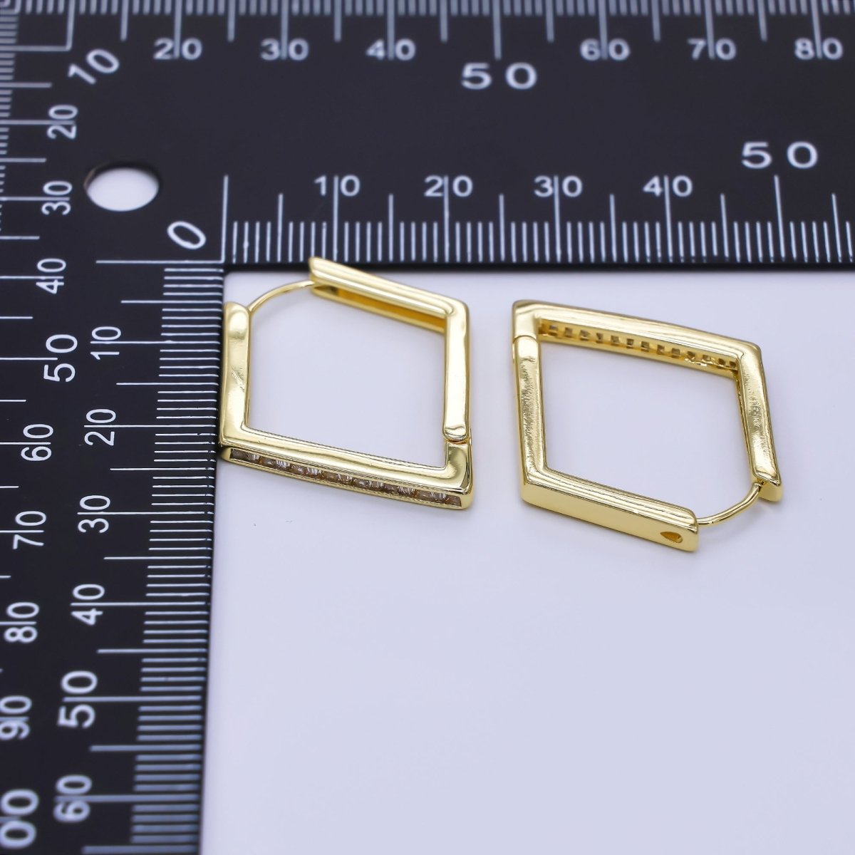 24K Gold Filled Clear CZ Diamond-Shaped Lever Back Hoops Earrings | AJ-059