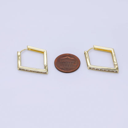 24K Gold Filled Clear CZ Diamond-Shaped Lever Back Hoops Earrings | AJ-059