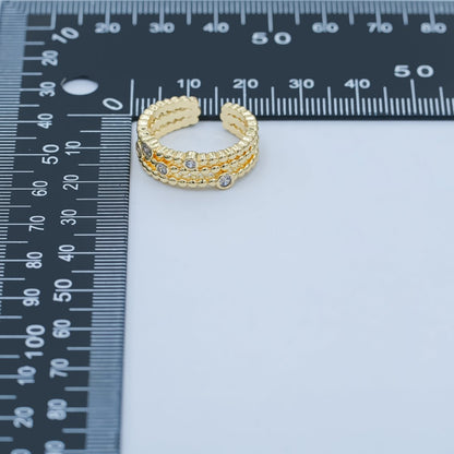 24K Gold Filled Clear CZ Dotted Bubble Triple Band Ring | O999