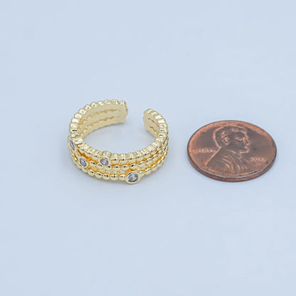 24K Gold Filled Clear CZ Dotted Bubble Triple Band Ring | O999