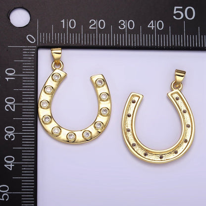 24K Gold Filled Clear CZ Dotted Horseshoe Pendant | AA072