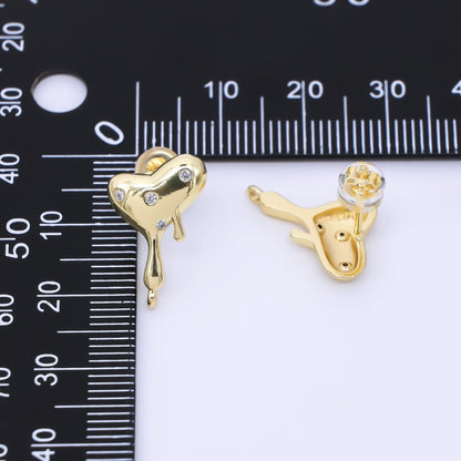 24K Gold Filled Clear CZ Dotted Molten Heart Drop Stud Earring Findings | Z1272