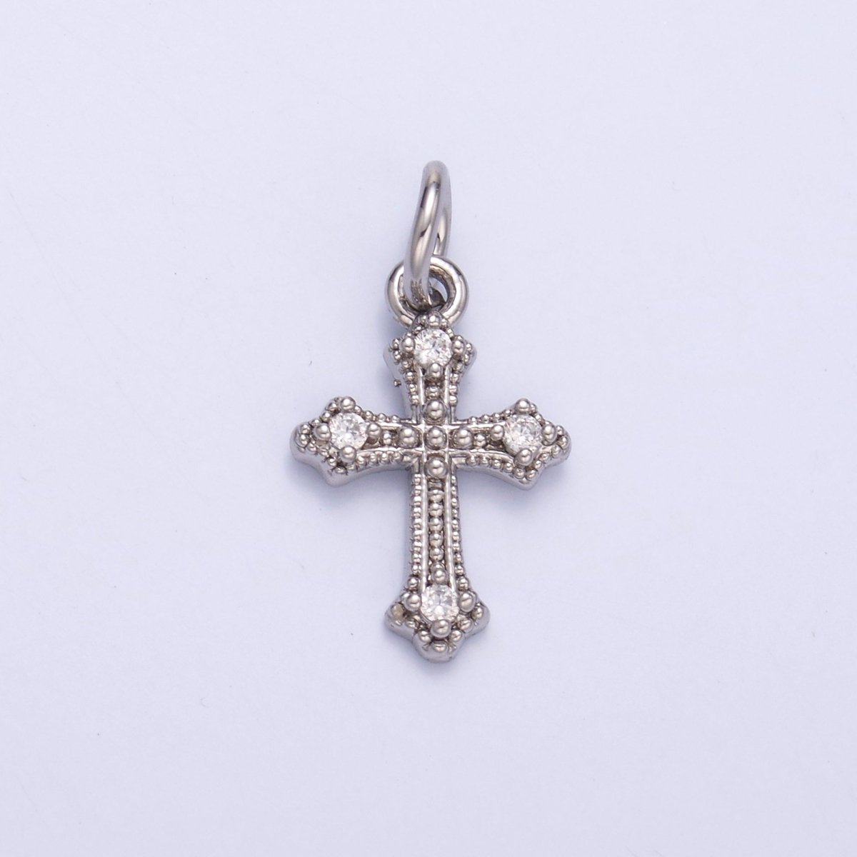 24K Gold Filled Clear CZ Dotted Passion Cross Charm in Gold &amp; Silver | N071