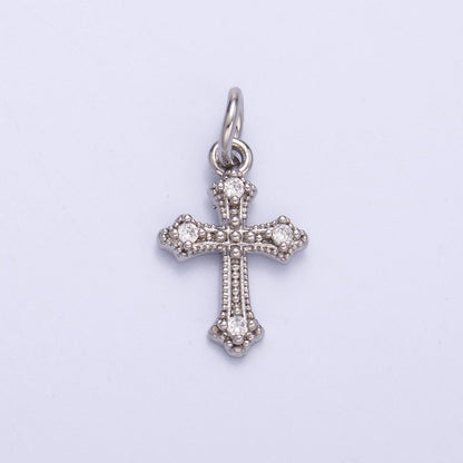 24K Gold Filled Clear CZ Dotted Passion Cross Charm in Gold &amp; Silver | N071