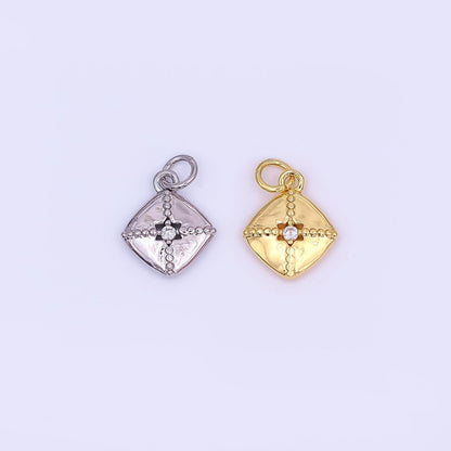 24K Gold Filled Clear CZ Dotted Rhombus Charm in Gold &amp; Silver | AF427