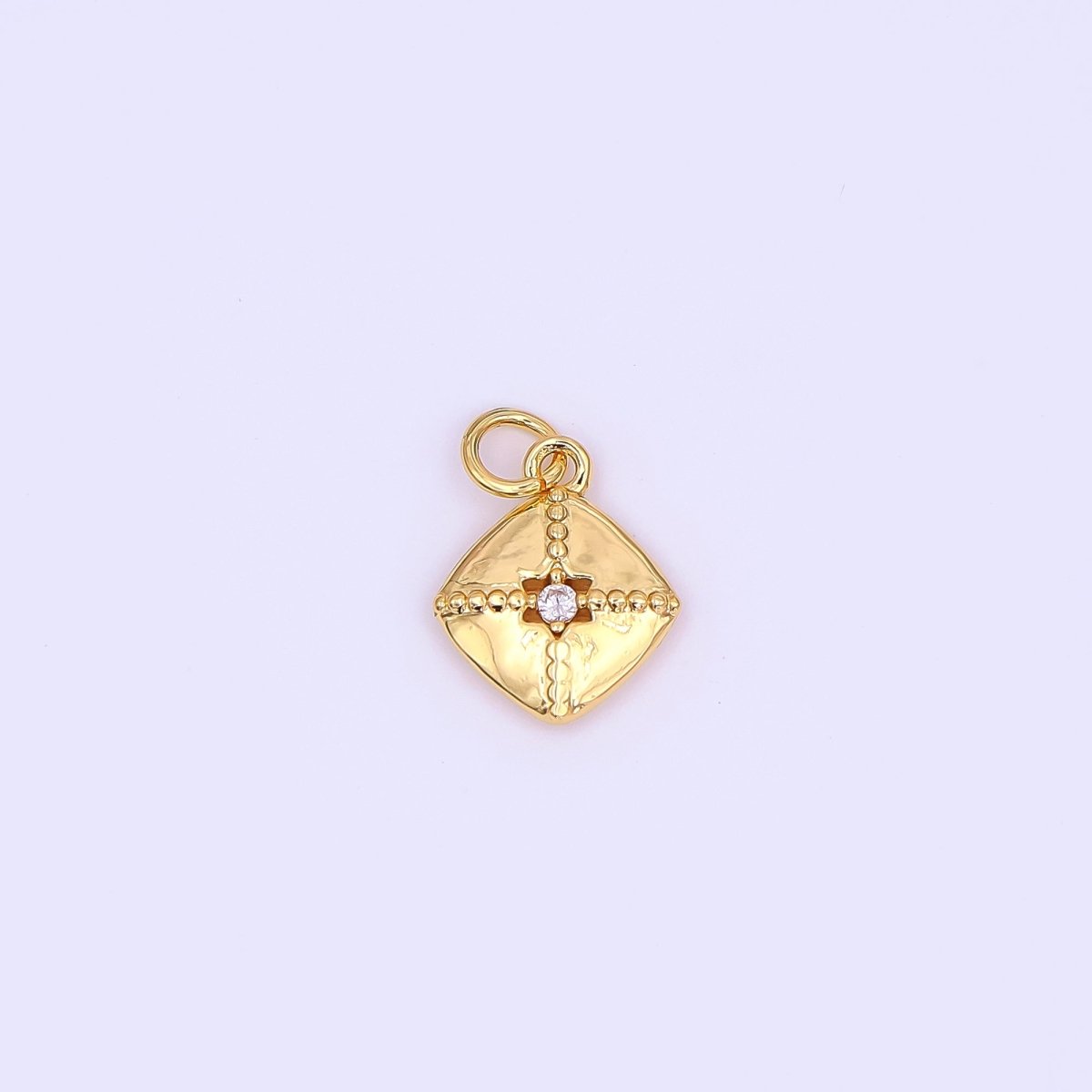 24K Gold Filled Clear CZ Dotted Rhombus Charm in Gold &amp; Silver | AF427