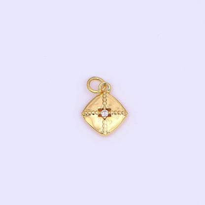 24K Gold Filled Clear CZ Dotted Rhombus Charm in Gold &amp; Silver | AF427