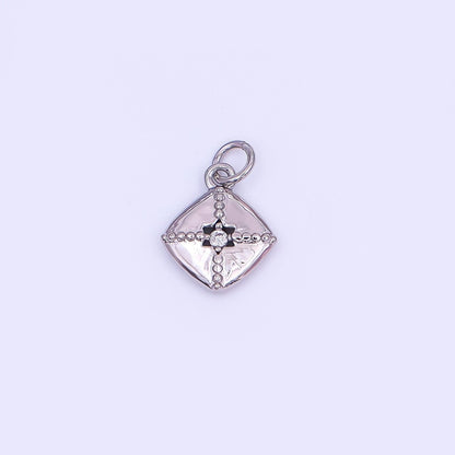 24K Gold Filled Clear CZ Dotted Rhombus Charm in Gold &amp; Silver | AF427