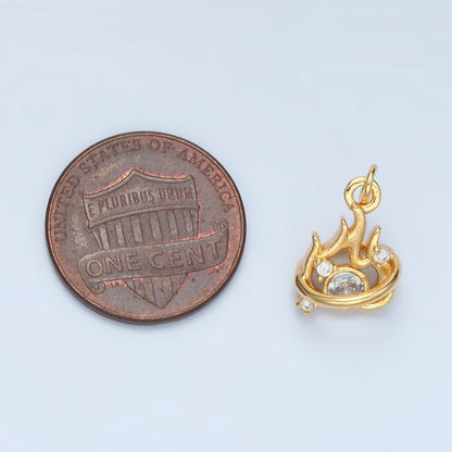 24K Gold Filled 13mm Clear CZ Fire Flame Mini Charm in Gold &amp; Silver | E379