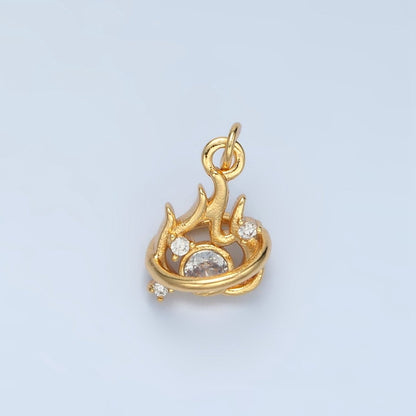 24K Gold Filled 13mm Clear CZ Fire Flame Mini Charm in Gold &amp; Silver | E379
