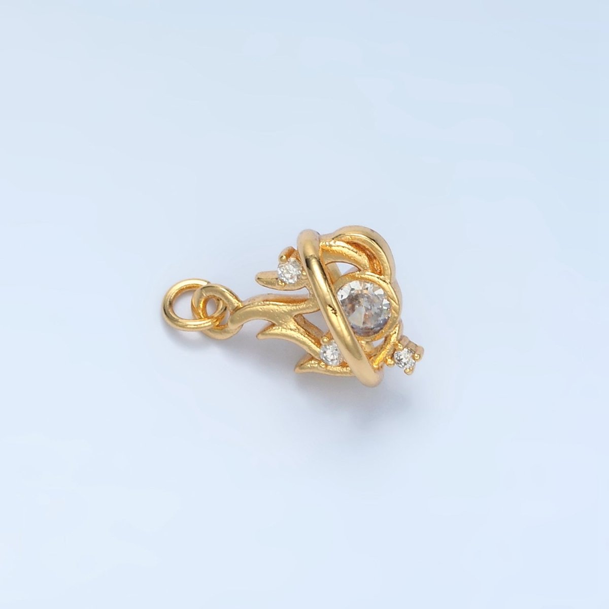 24K Gold Filled 13mm Clear CZ Fire Flame Mini Charm in Gold &amp; Silver | E379