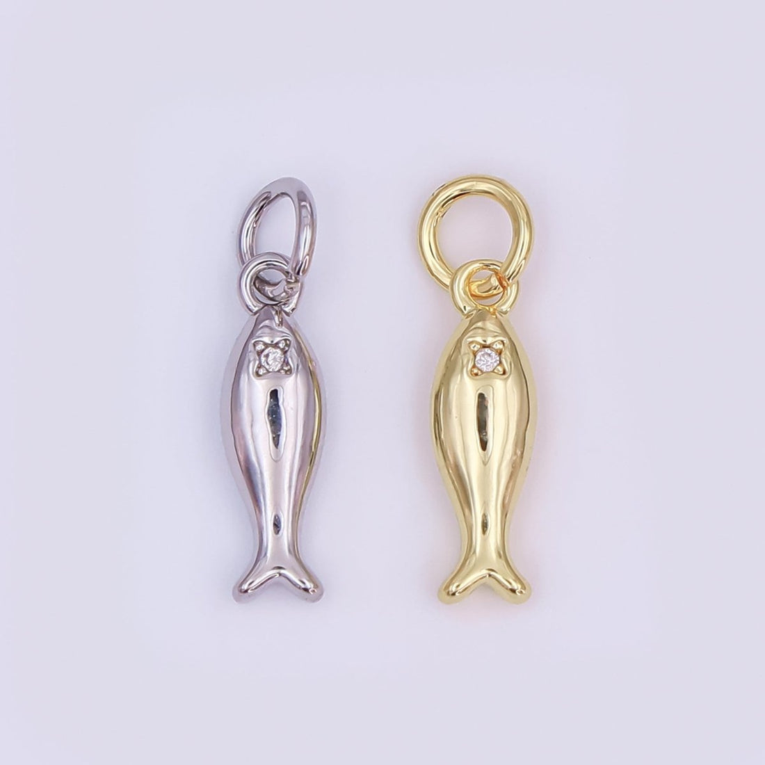 24K Gold Filled Clear CZ Fish Minimalist 3D Multidimensional Charm | AF432